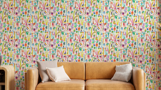 Lush garden wallpaper for kids’ room decor

