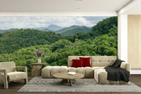 A beautiful panoramic wall mural of green fields.

