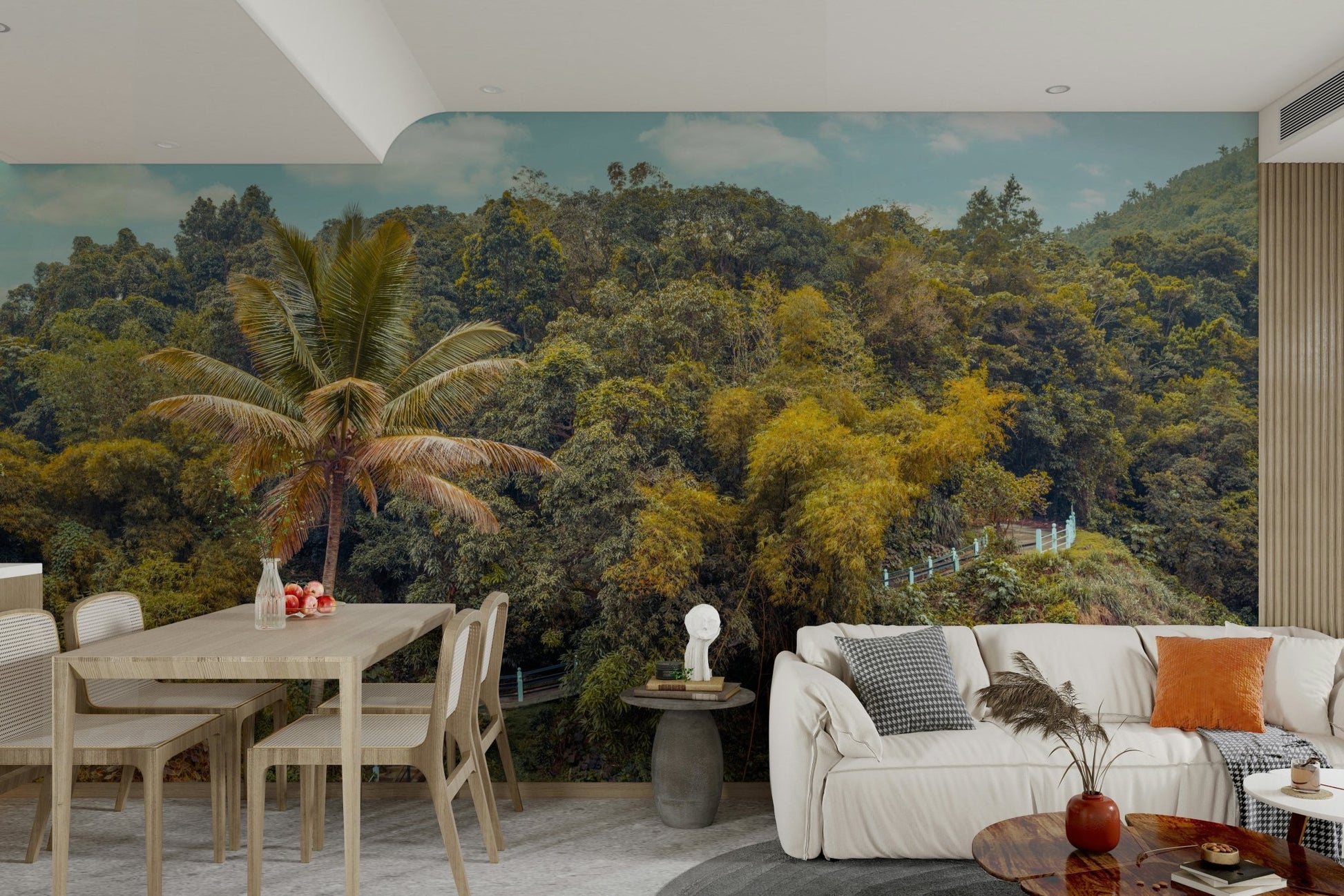 The image shows a winding path with white railings.

