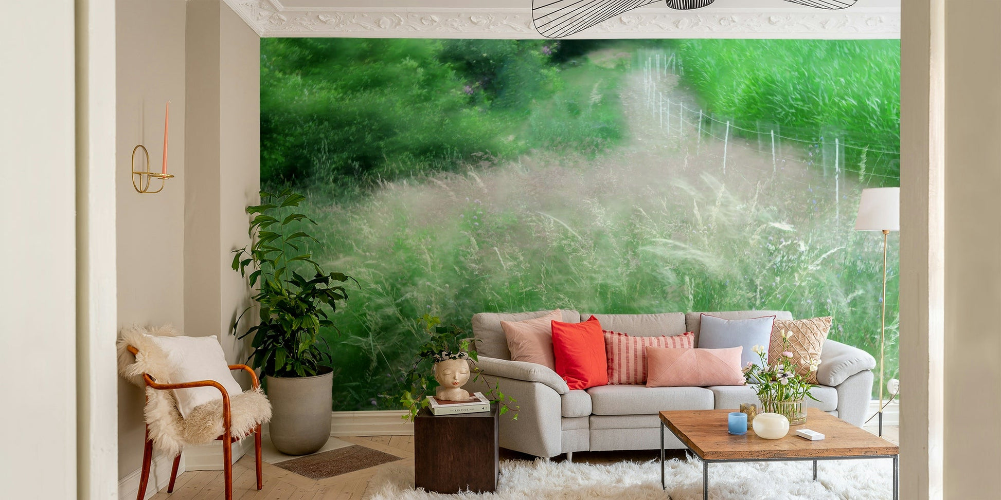 Green landscape wall mural
