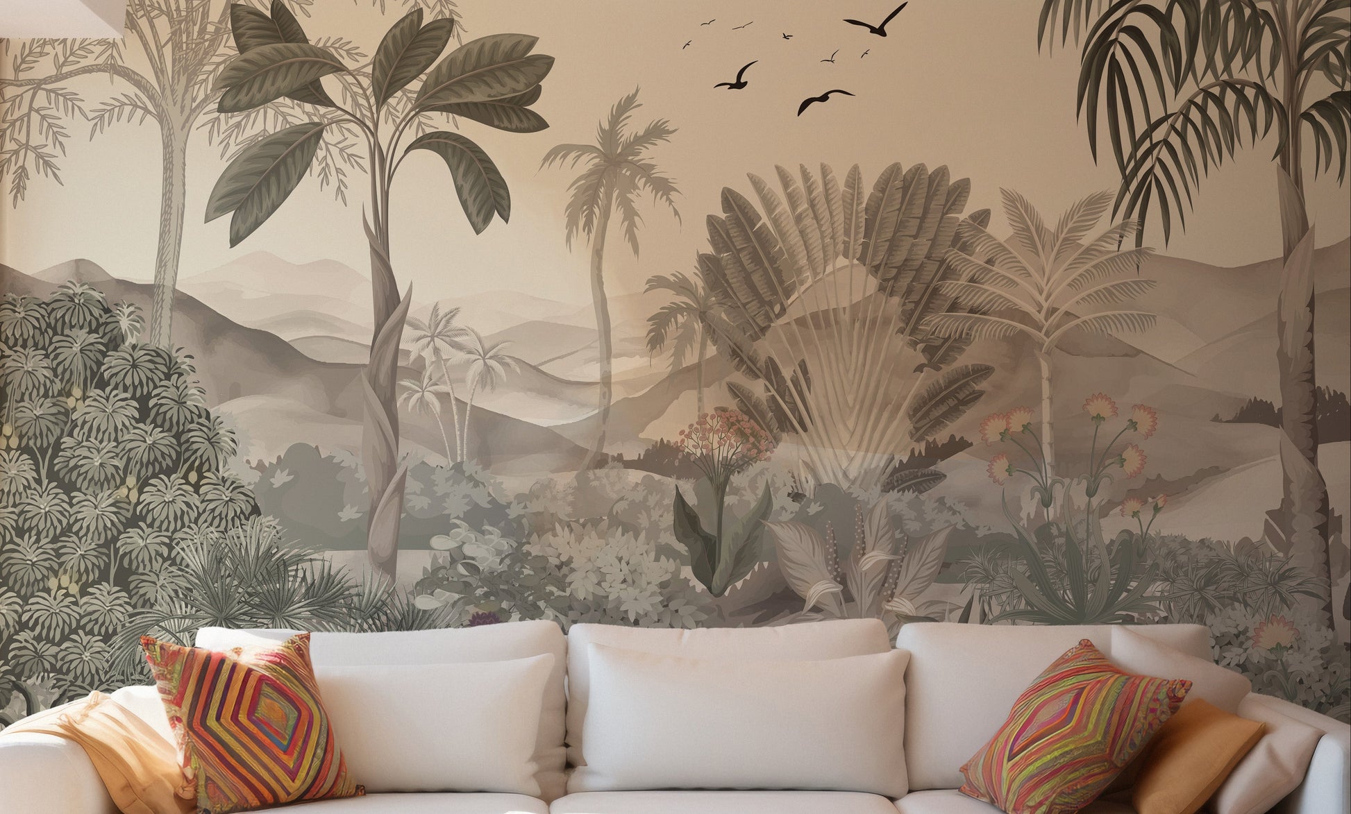 Lush green tropical forest wallpaper mural
