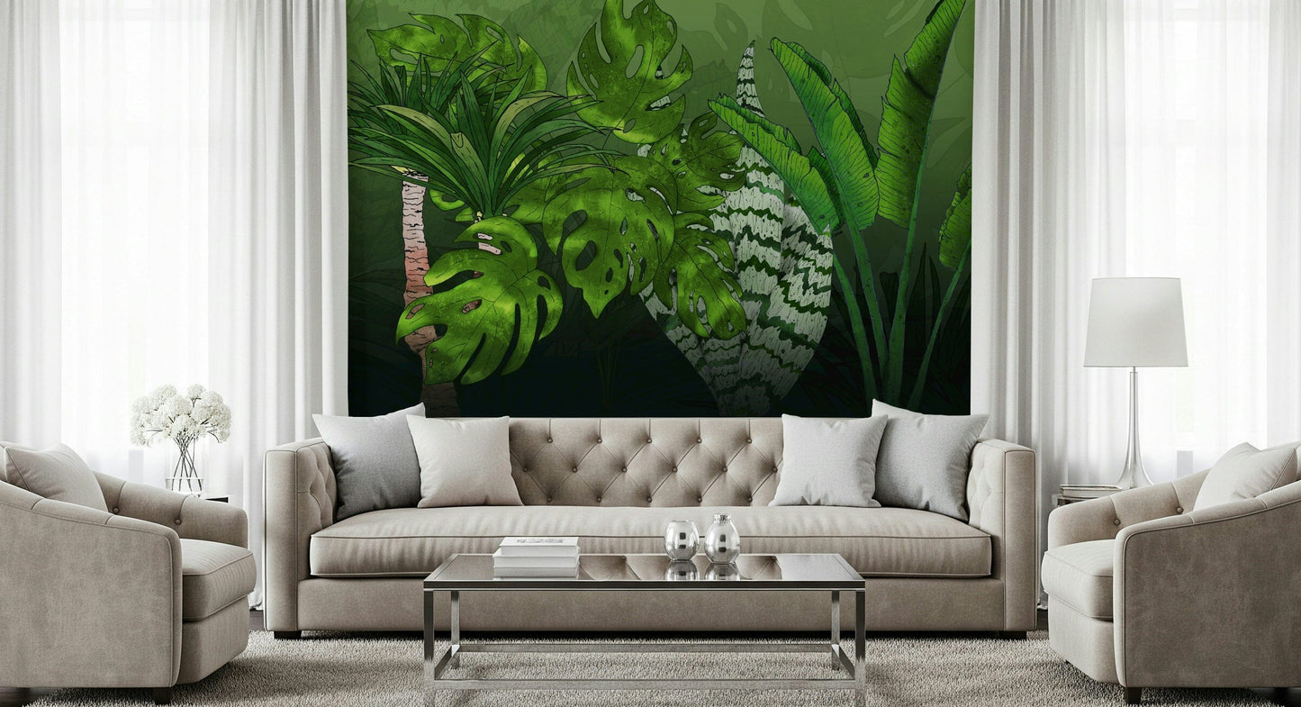 Exotic Tropical Jungle Garden forest scene decorative panel.