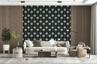 Elegant Luxe Palms print; sophisticated wallcovering, vintage tropical design.