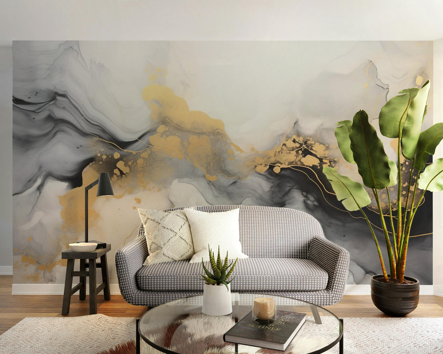 Lyxig svart och guld abstrakt marmor tapet