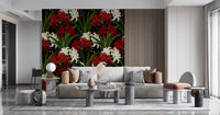 Lycoris Noir Midnight Romance white red flowers bloom Wall Mural