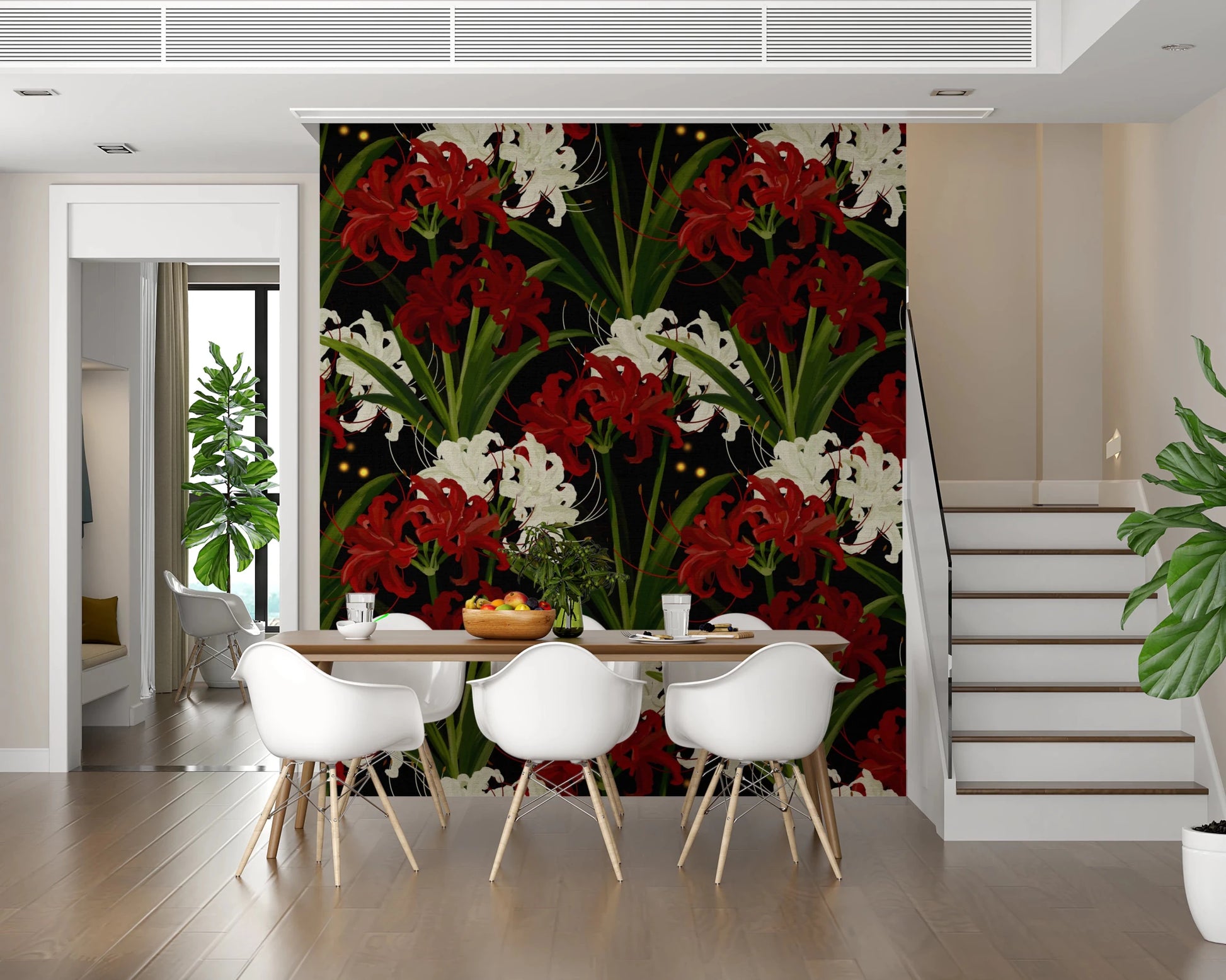 Lycoris Noir Midnight Romance white red flowers bloom Wall Mural