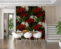 Lycoris Noir Midnight Romance white red flowers bloom Wall Mural