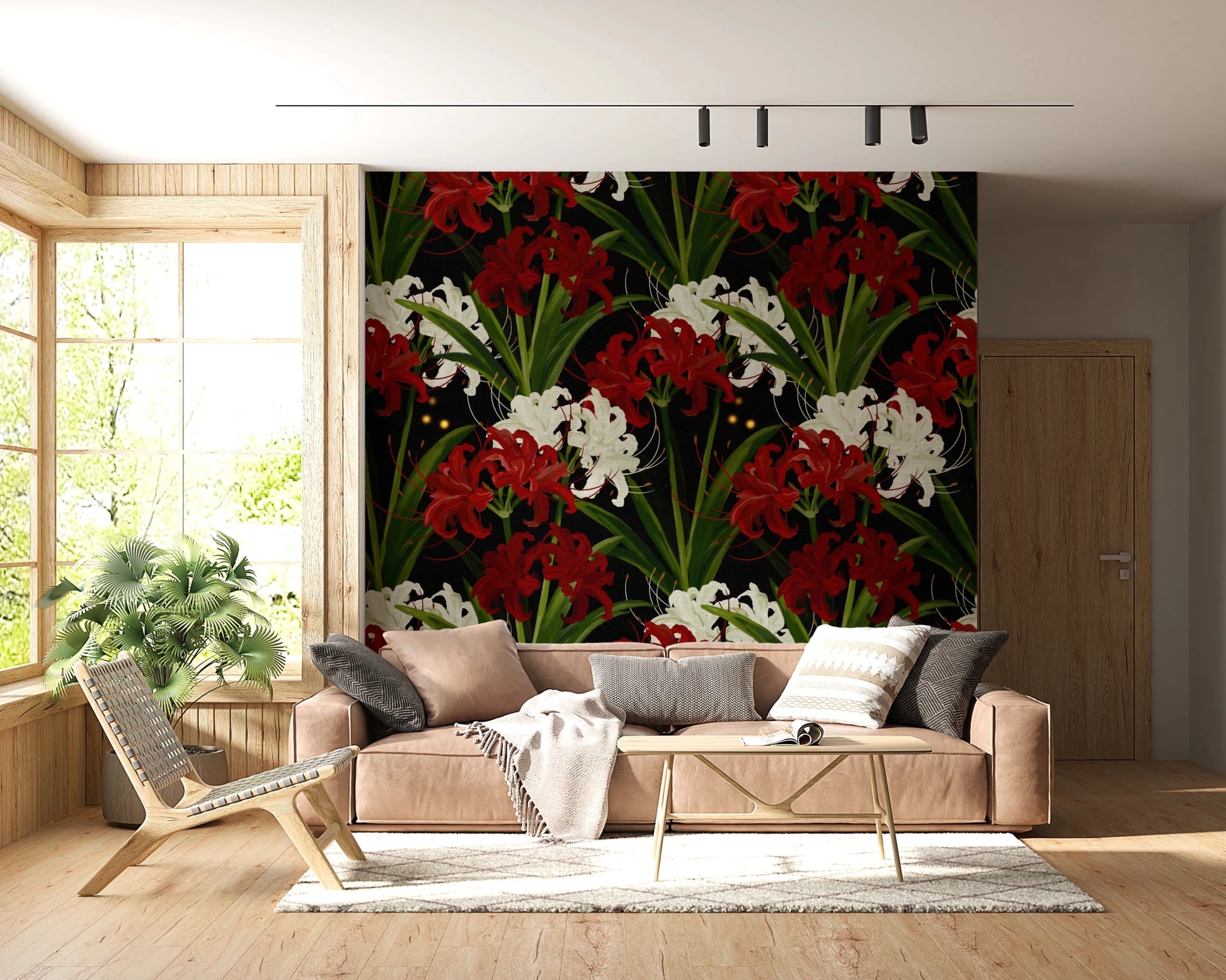 Lycoris Noir Midnight Romance white red flowers bloom Wall Mural