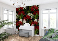 Lycoris Noir Midnight Romance white red flowers bloom Wall Mural