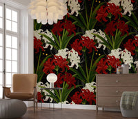 Lycoris Noir Midnight Romance white red flowers bloom Wall Mural