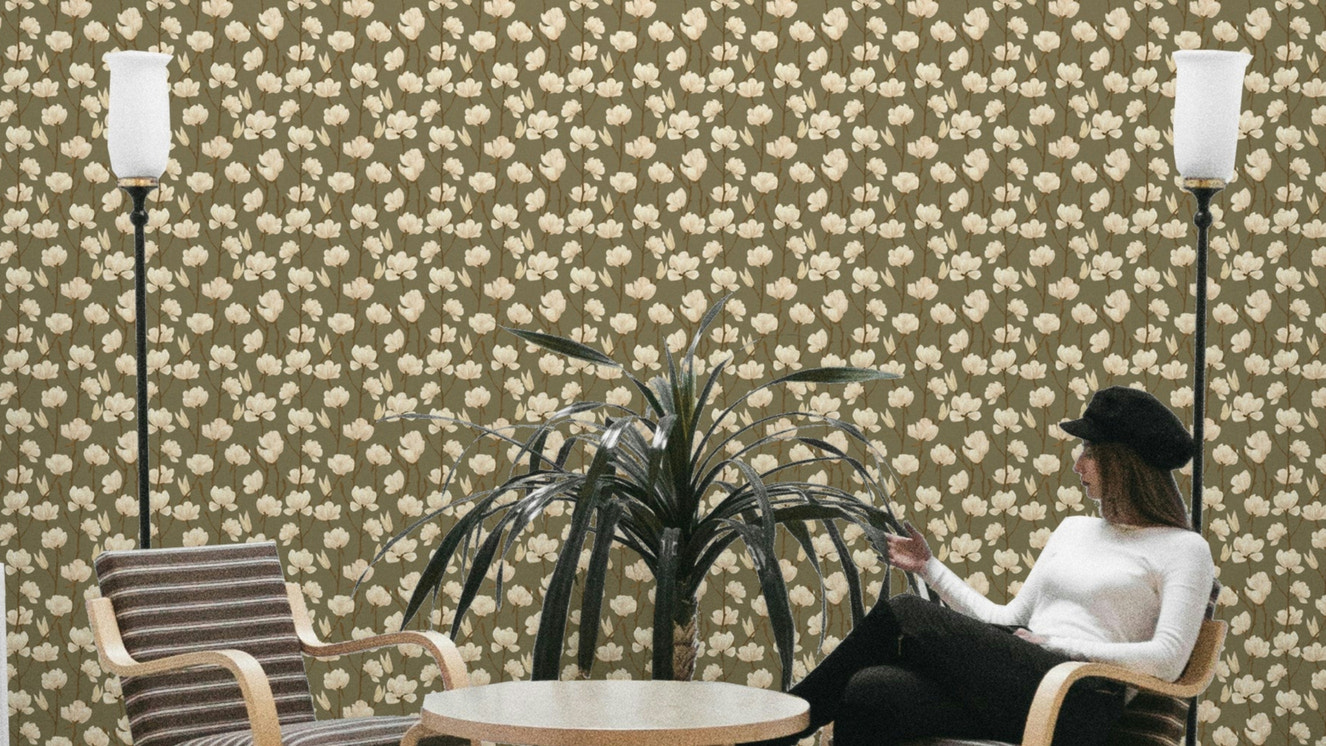 Earth haze magnolia wallpaper for calm bedroom décor

