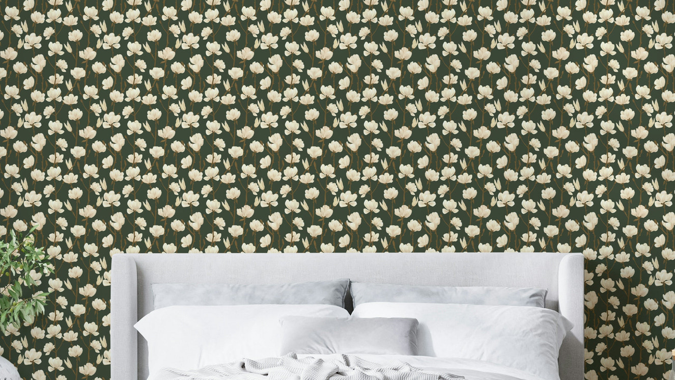 Moody magnolia forest dusk wallpaper for elegant interiors

