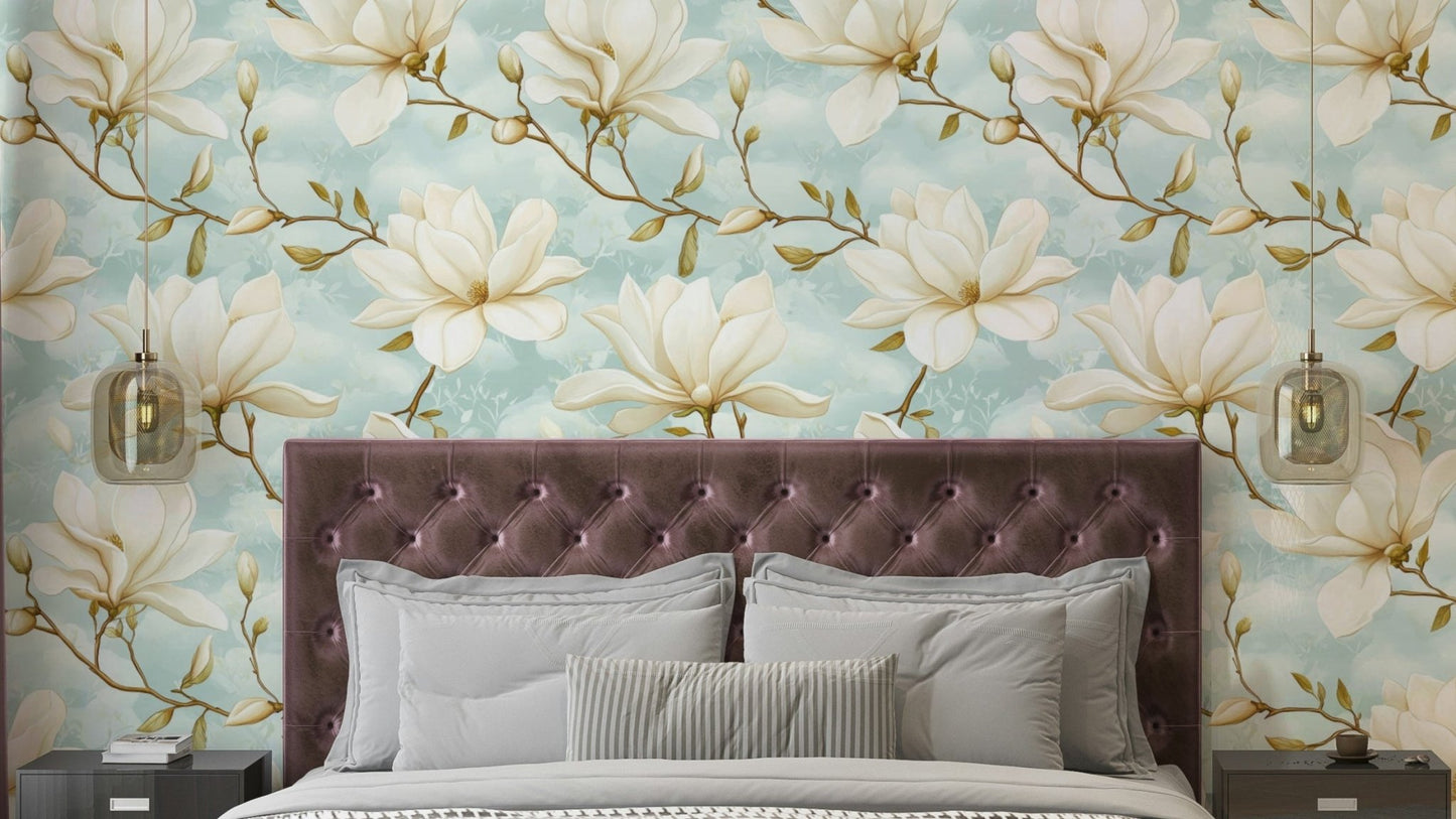 Magnolia Magic Wallpaper with soft magnolia blooms.

