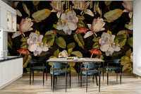 An interior view showing a wall decorated with a Magnolia Noir Garden Wall Mural.