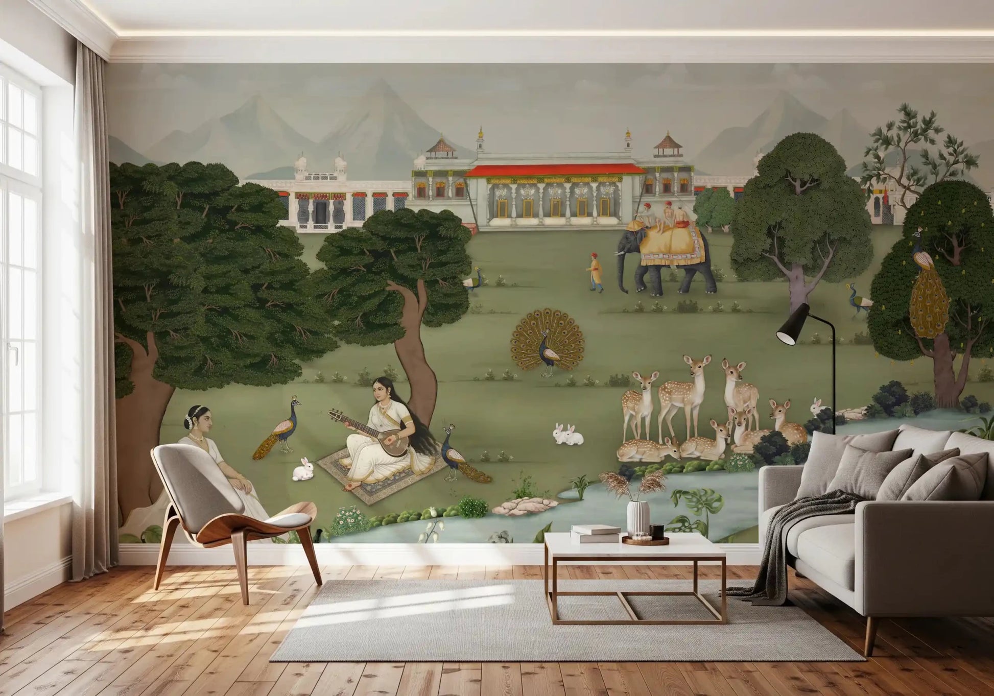 Lush garden landscape in the Majestic India Nature's Melody Wall Mural.