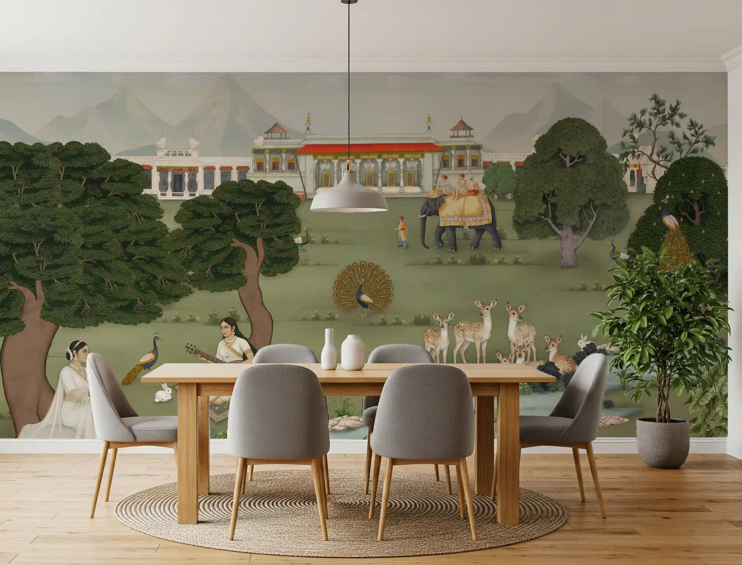 Cultural Indian art style on Majestic India Nature's dining room Wall Mural.