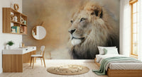 Safari Lion Wall Mural – Artistic lion portrait in warm natural tones, perfect for wildlife-inspired interiors.
