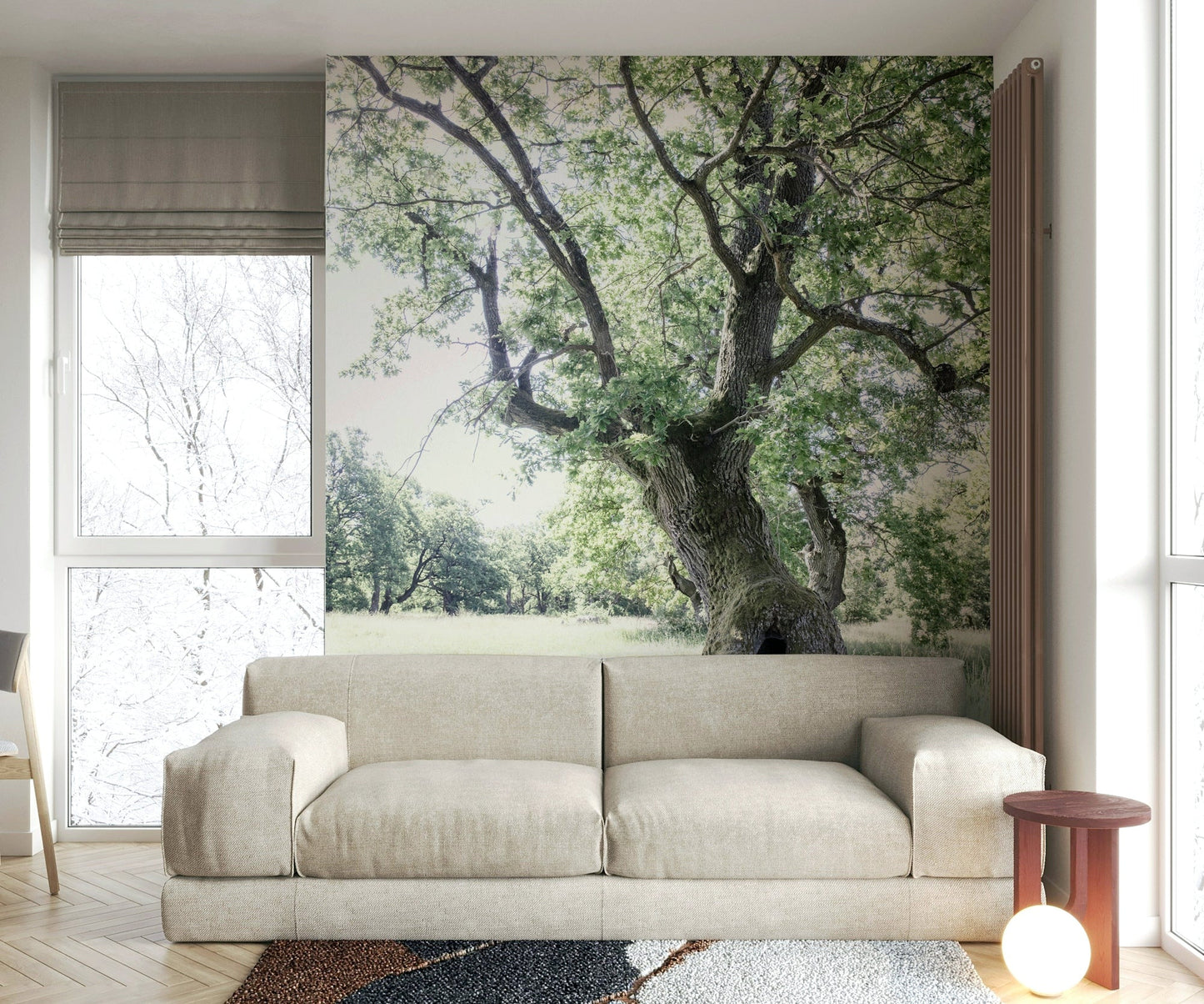 Earth-toned oak tree wall print
