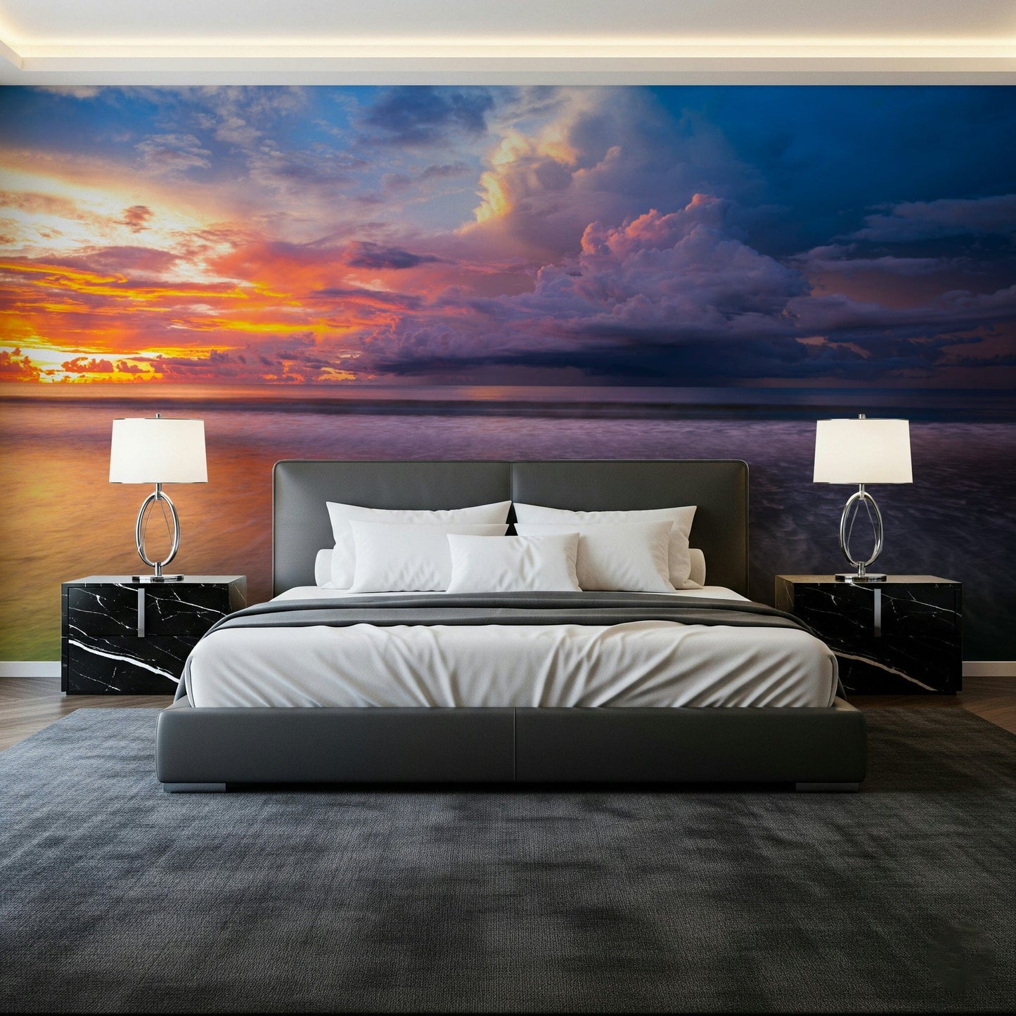 Stormy weather clouds wall mural at dusk
