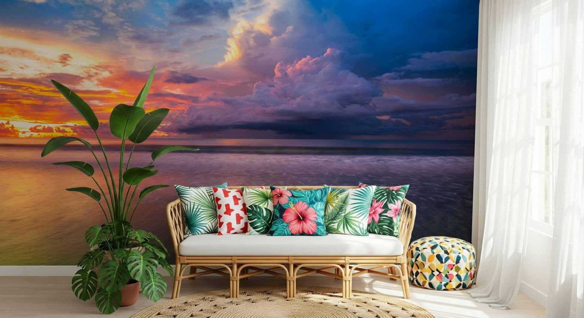 Dark clouds over ocean waves wall mural
