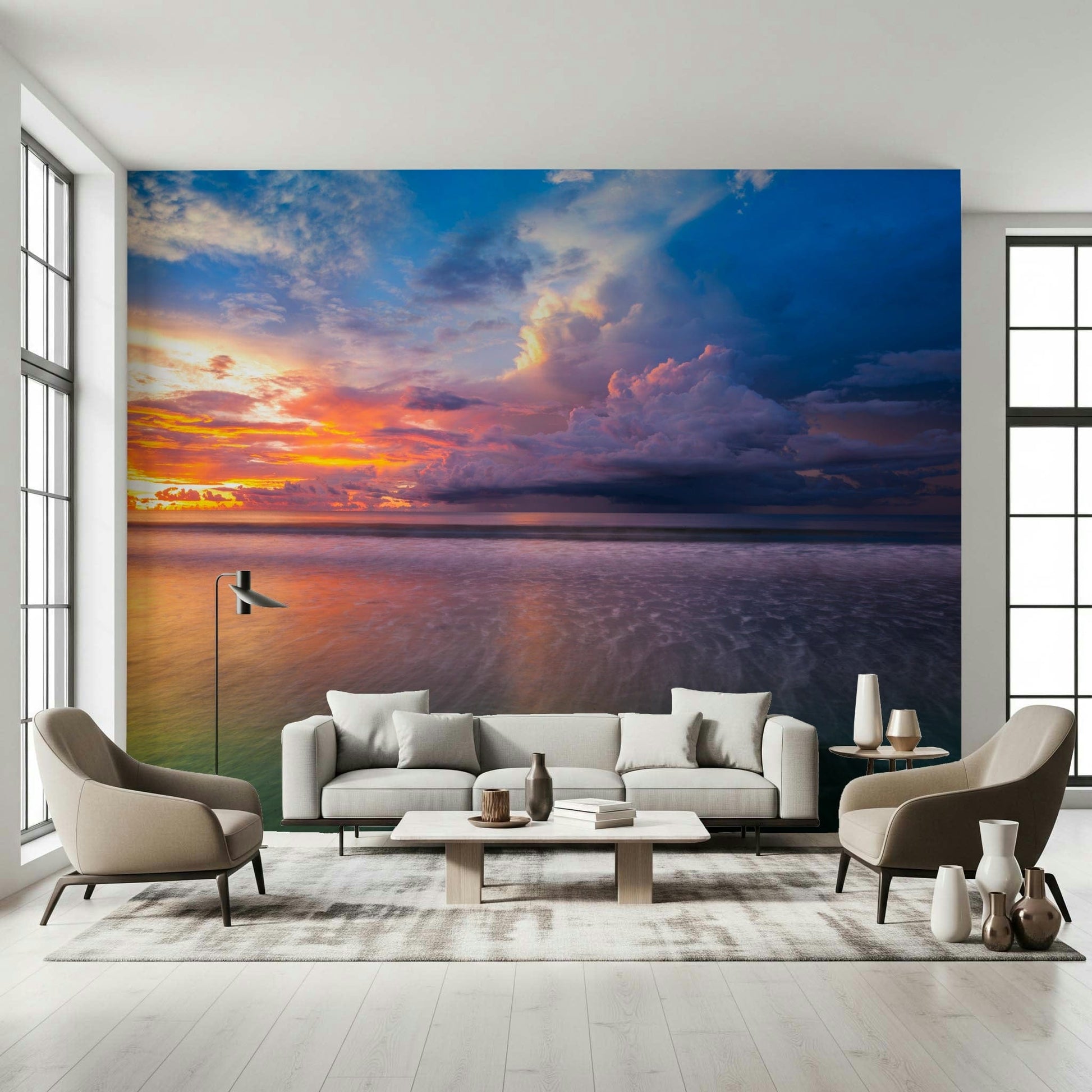 Natural cloud formation wall mural over sea