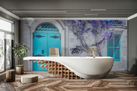 The wall art combines a historical theme with a serene feel.

