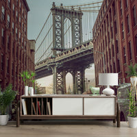 High-resolution image of the Manhattan Bridge and DUMBO.

