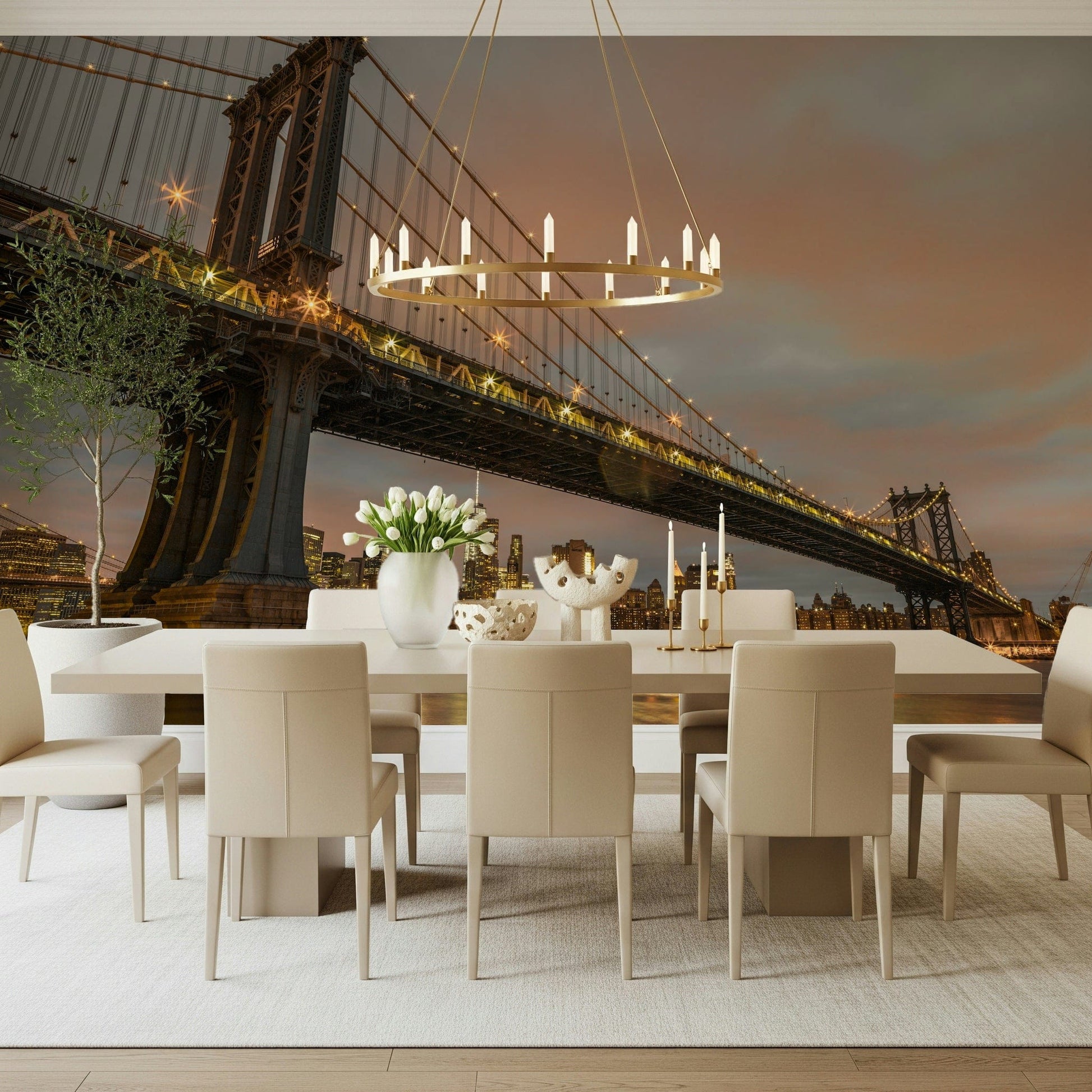 Urban nightscape wallpaper Manhattan Dusk building lights dark clouds dramatic.