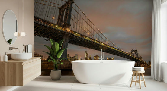 Manhattan Dusk iconic cityscape wallpaper wall majesty.