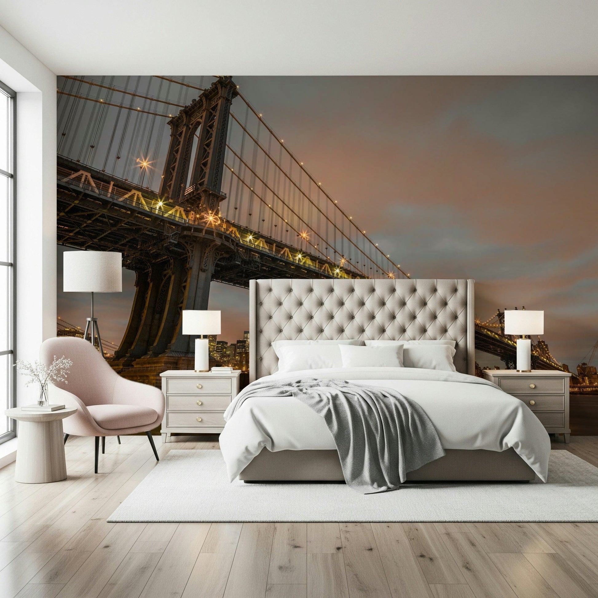 Low angle perspective Manhattan Dusk wall art structure strength grandeur.