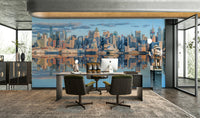 Stunning mirror effect mural of Manhattan at sunset

