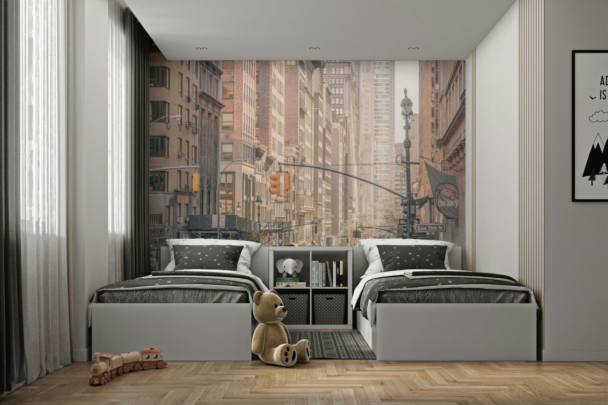 Warm, slightly hazy sunlight.

