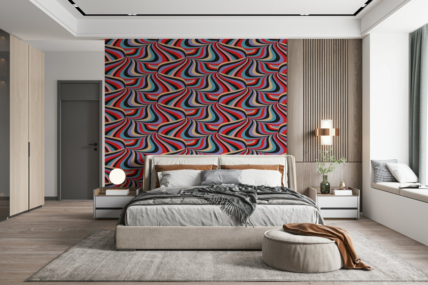 Colorful Retro Marble Swirl Wallpaper – Bold, playful wallpaper featuring flowing, swirling stripes in groovy retro colors.