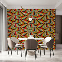 Retro Marble Stripe Pattern Wall Mural – Playful wall mural featuring swirling stripes in warm and cool tones.