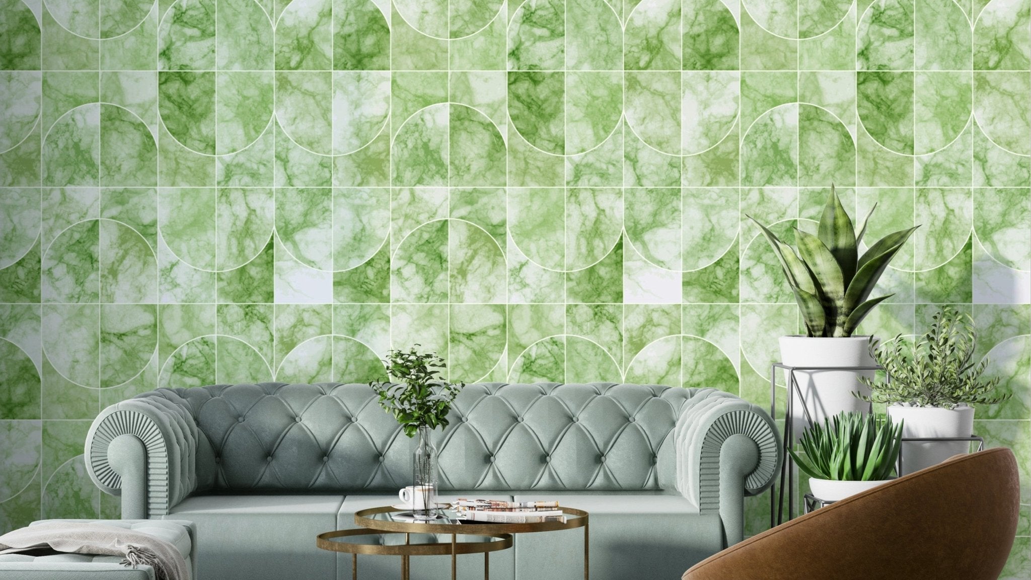 Marbled Geo Tiles Wallpaper - Greenish Geometric Art