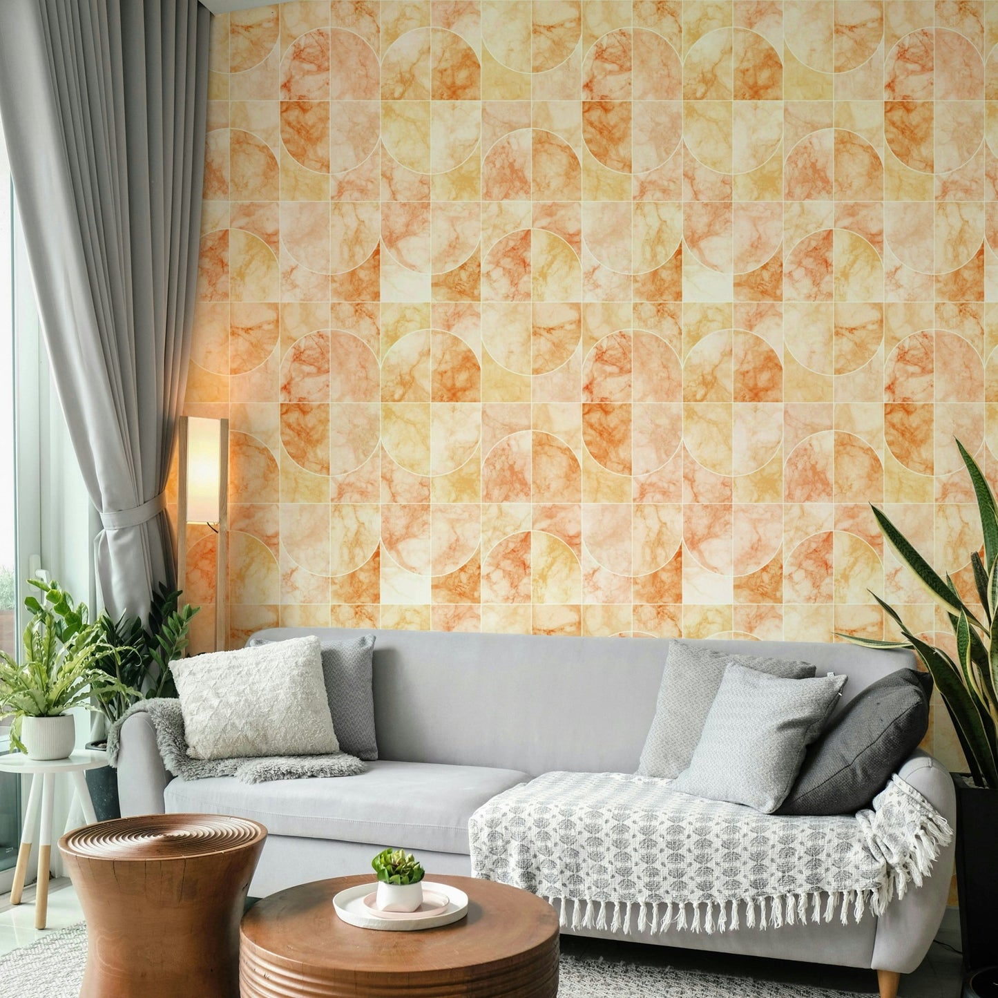 Warm, luminous orangish tones with marble texture.

