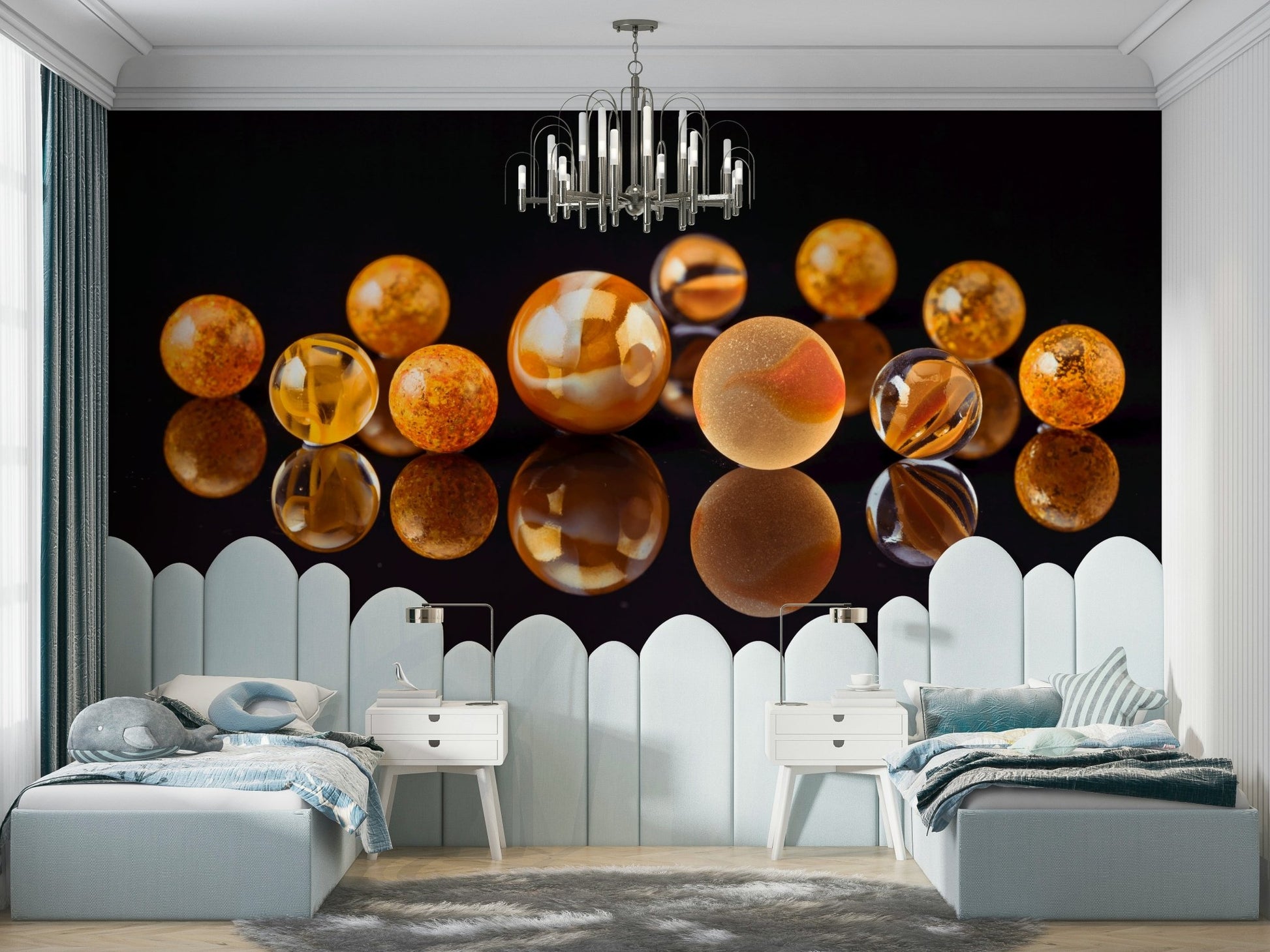 Sleek black background with marbles
