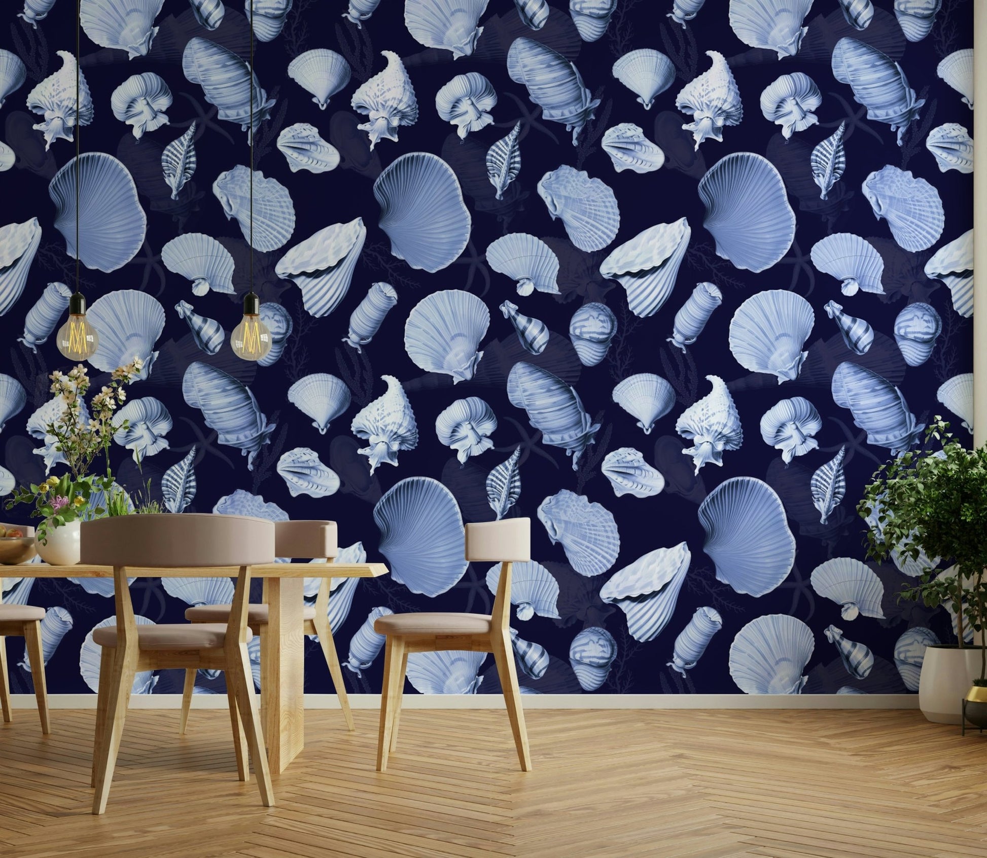 Japandi-style room with Marea mural wallpaper

