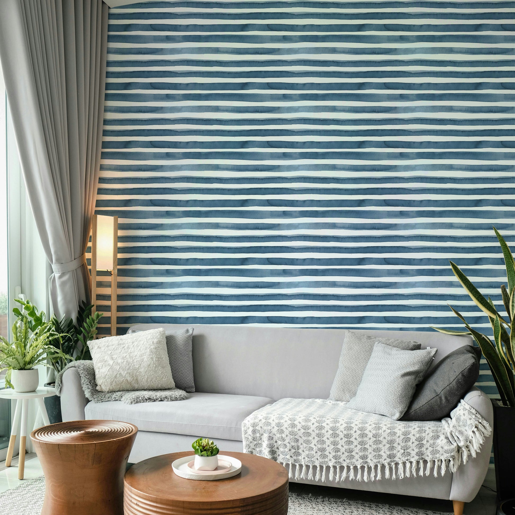 Modern nautical wallpaper with soft blue brushstrokes

