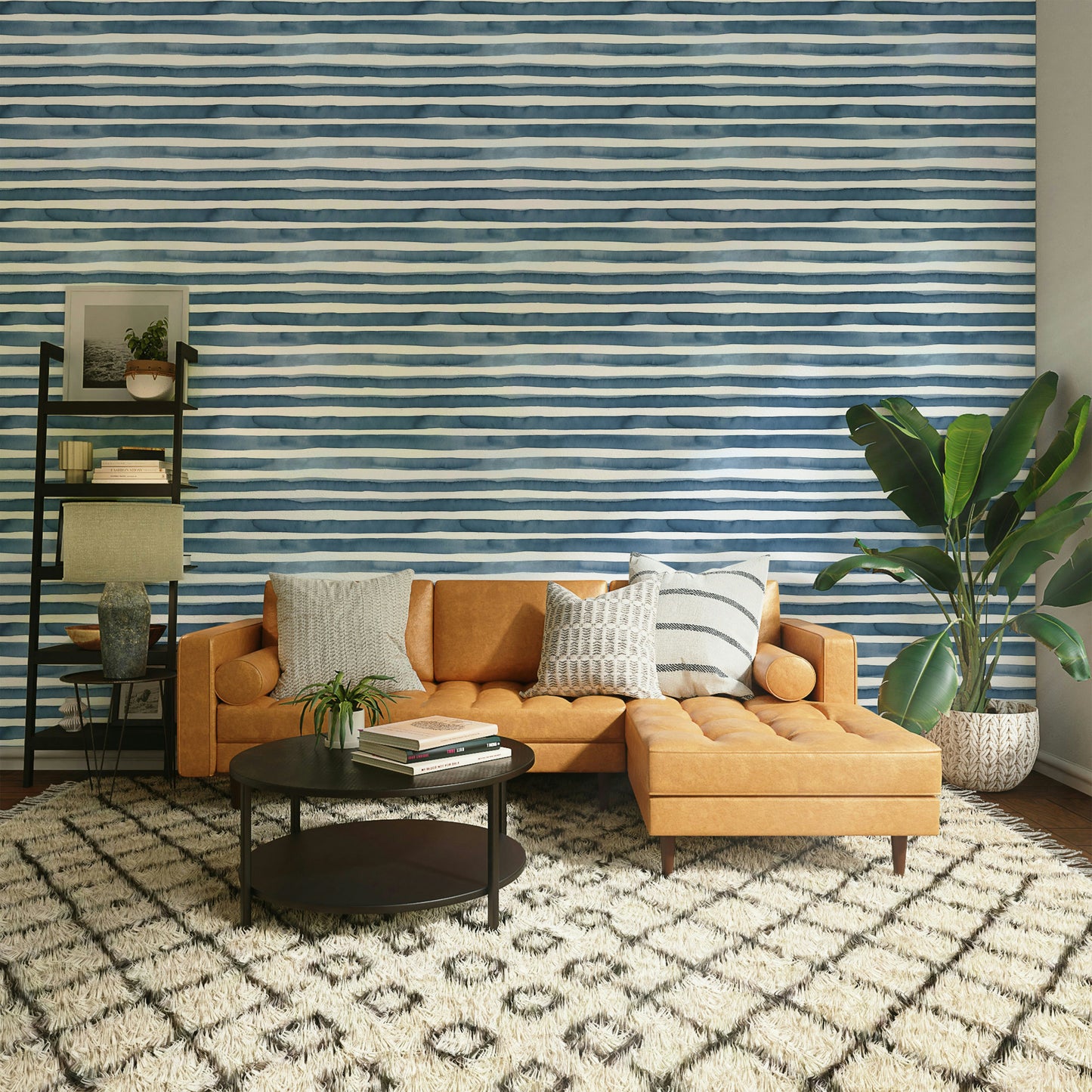 Blue and white striped wallpaper for beachy interiors

