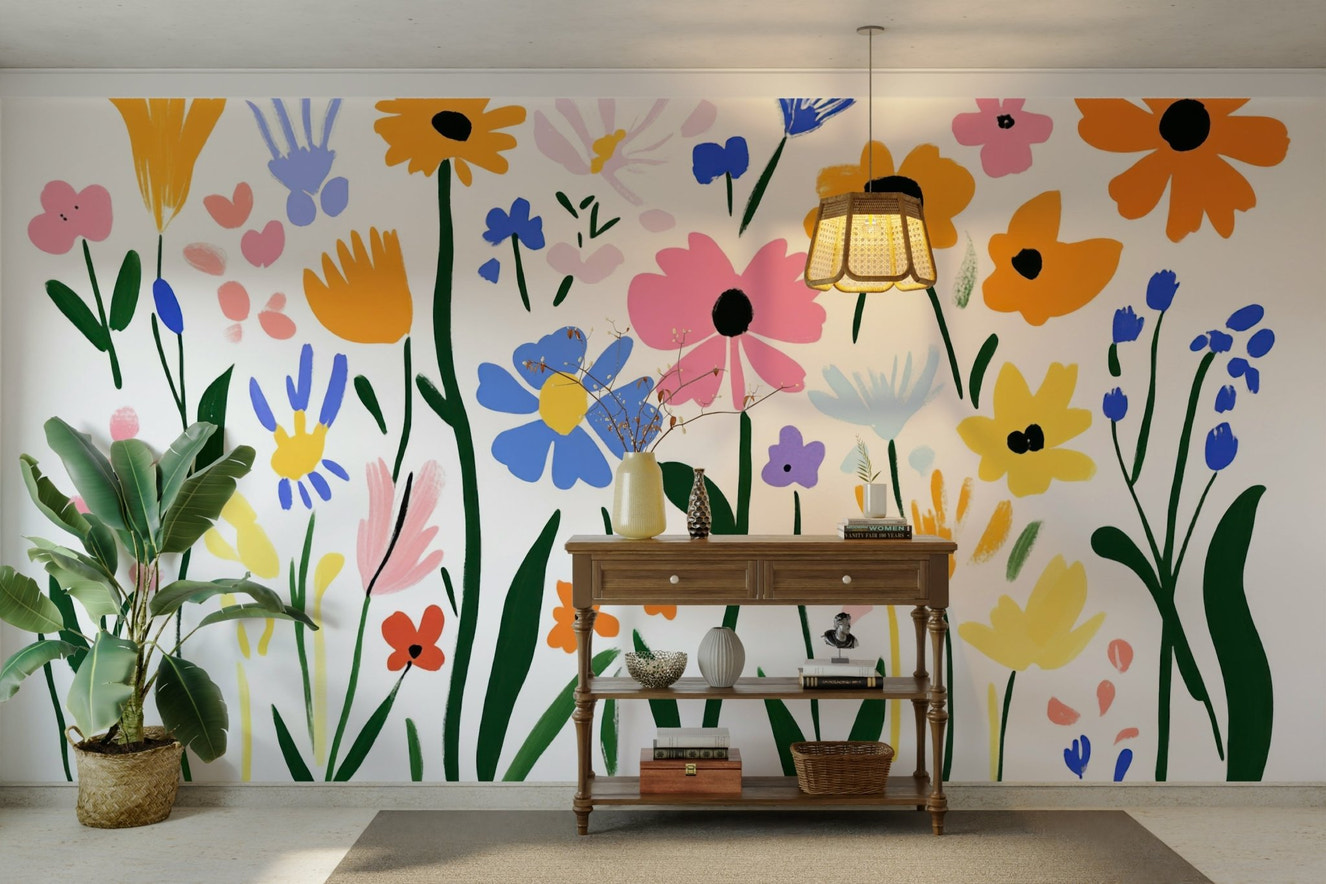 Modern wall art with playful botanical shapes


