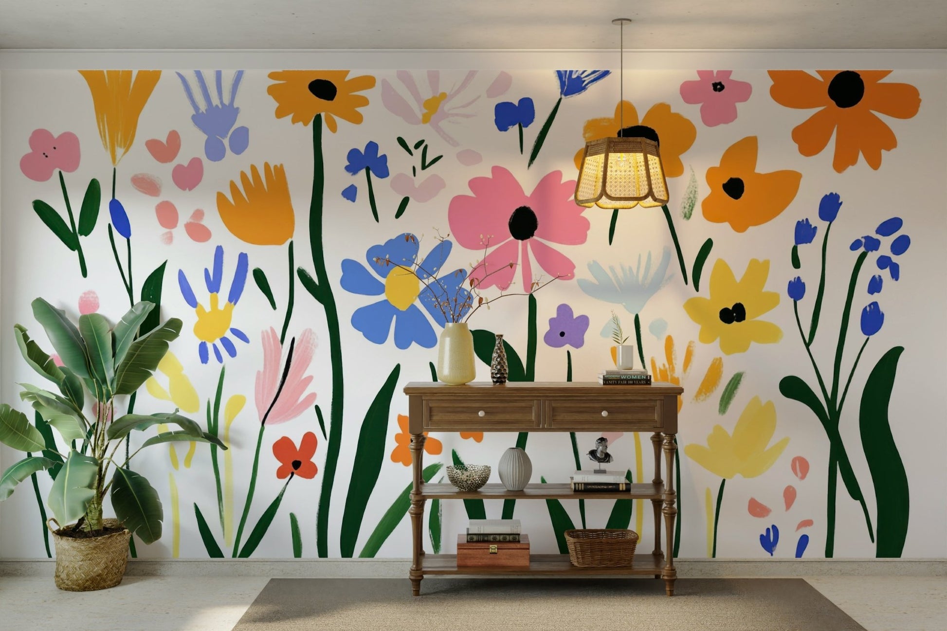 Modern wall art with playful botanical shapes

