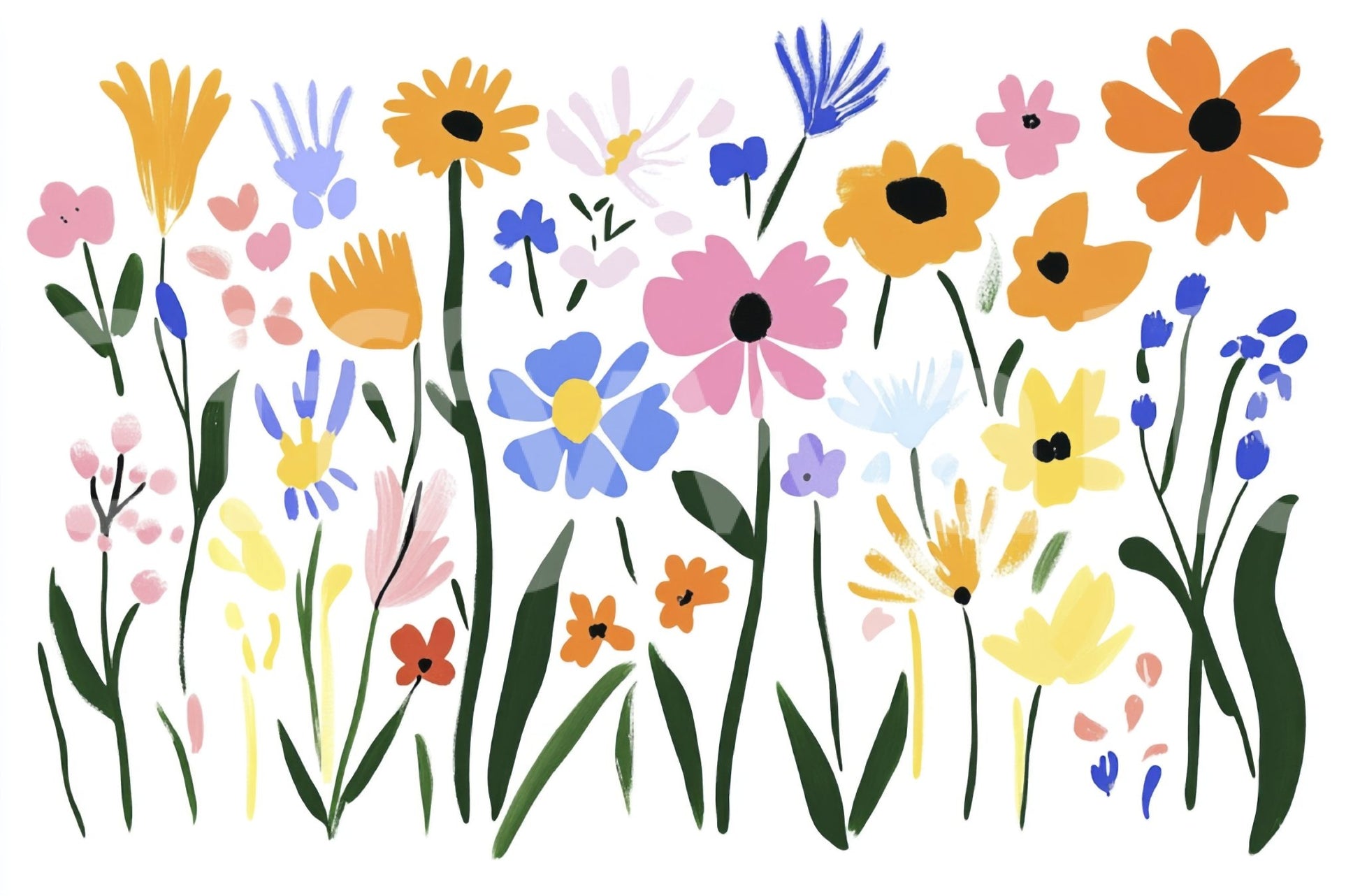 Oversized flowers in artistic cut-out style mural

