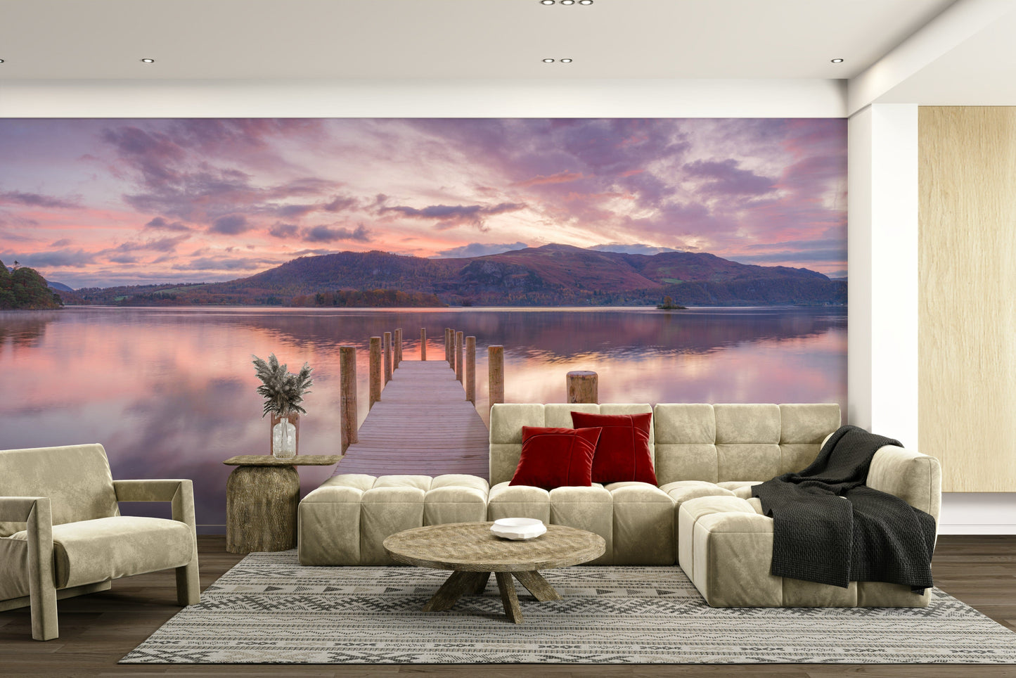 The wallpaper is used to create a feature wall in a dining room.

