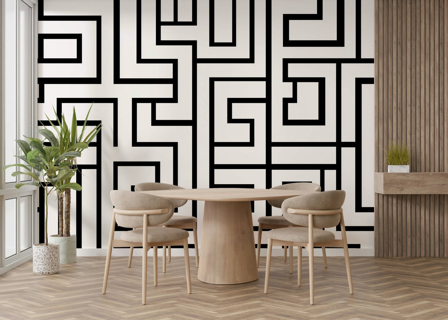 Modern wall mural with geometric lines
