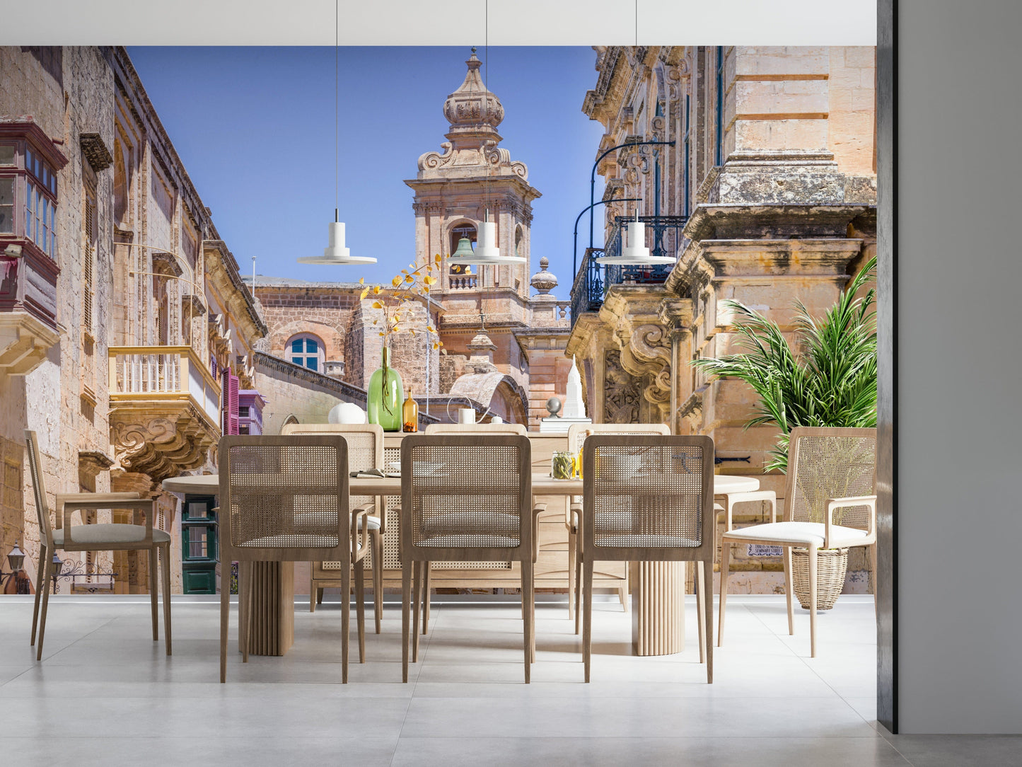 Large stone facade mural for lounge feature wall, earthy neutral tones