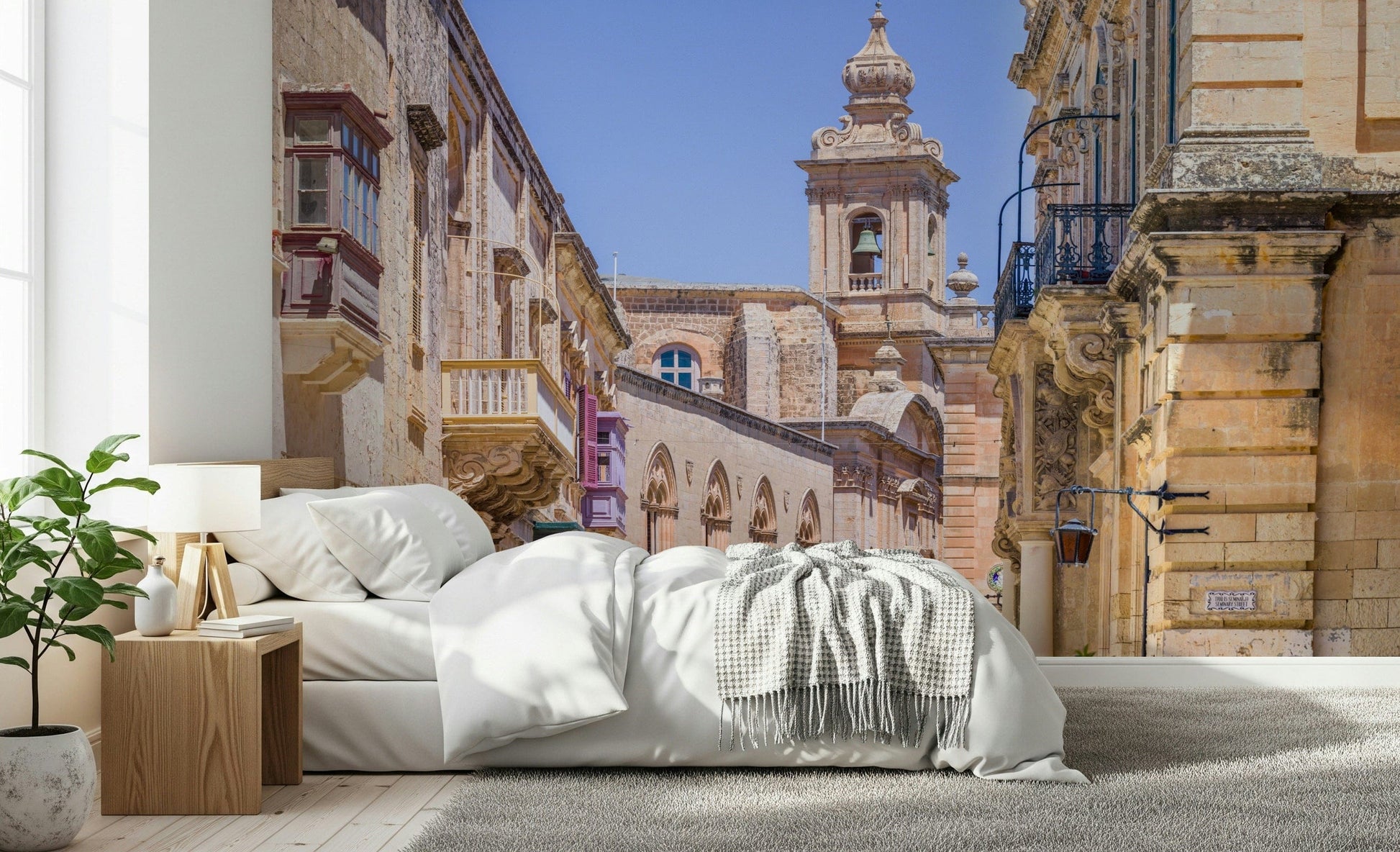 Textured stone arch mural for hallway wall decor, beige and sand colors