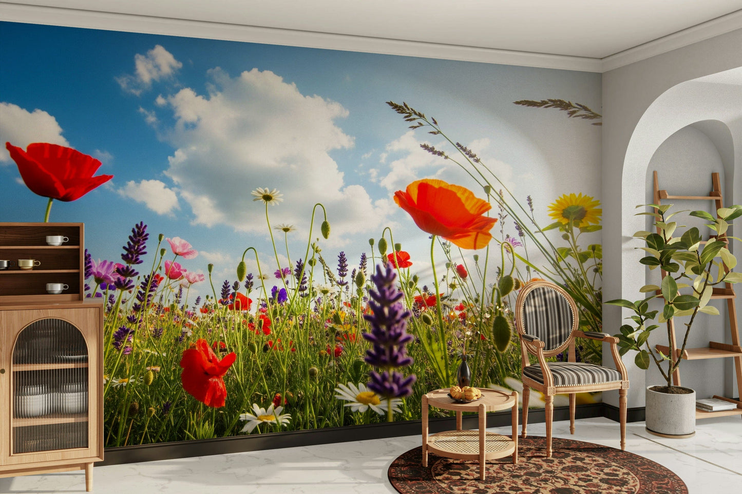 Serene field scene with friendly shapes

