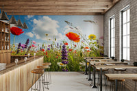 Wall mural with whimsical shapes and colors

