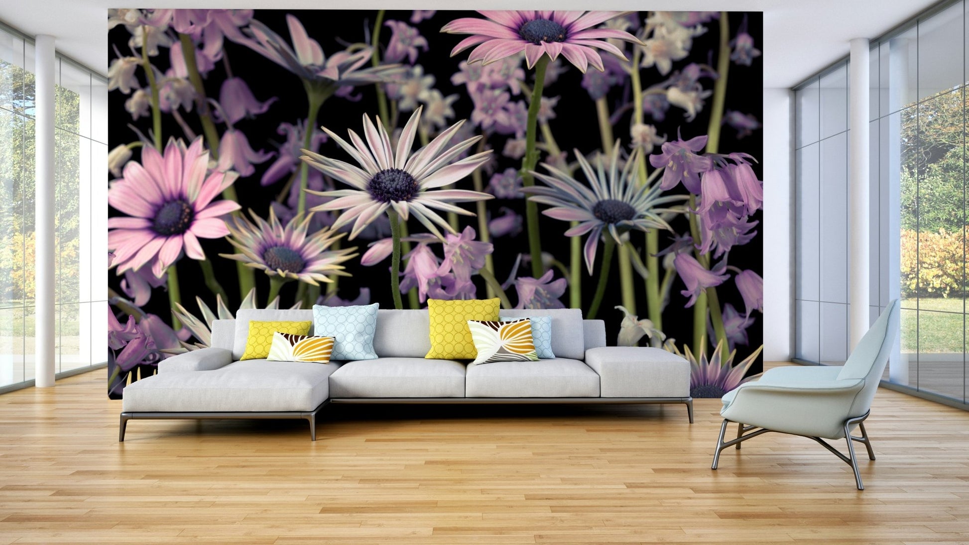 Elegant wall mural capturing the beauty of wildflowers

